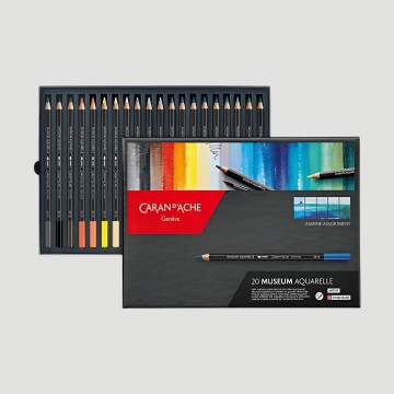 Confezione 20 Matite Colorate Acquerellabili Museum Caran d'Ache, tonalità marine