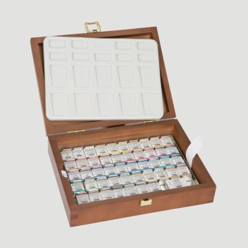 Valigetta in Legno 48 Acquerelli Horadam Schmincke, Formato 1/2 Godet con Tavolozza