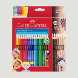 Confezione 24 Matite Colorate Colour Grip Faber-Castell, 18 tonalità assortite e 6 tonalità della pelle
