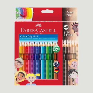 Confezione 24 Matite Colorate Colour Grip Faber-Castell, 18 tonalità assortite e 6 tonalità della pelle