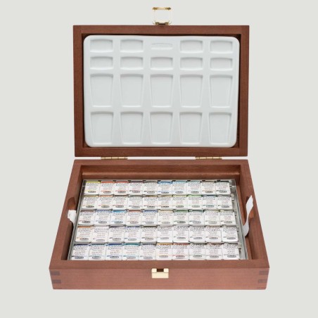 Cassetta in Legno Acquerelli Horadam Schmincke Super Granulati, 50 1/2 Godet