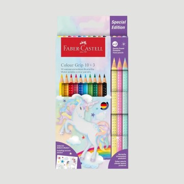 Confezione 10 Matite Colorate Colour Grip + 3 Matite Colorate Sparkle Pastel Unicorno Faber-Castell