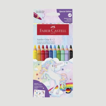 Confezione 8 Matite Colorate Jumbo Colour Grip + 2 Matite Colorate Jumbo Colour Grip Metallic Unicorno Faber-Castell
