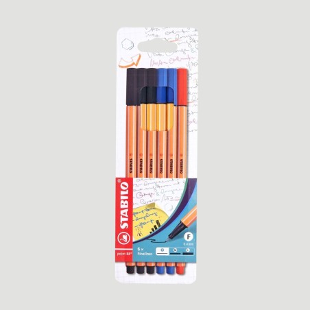 Astuccio Penne Fineliner Stabilo Point 88, 6 Colori Classici