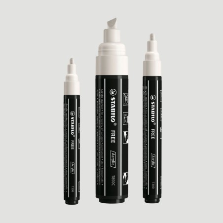 Confezione 3 Marker Acrilici Bianchi STABILO FREE Acrylic, 3 diverse punte