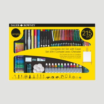 Set Artistico Completo Art Set Daler-Rowney Simply, 215 Pezzi con Cavalletto in Legno