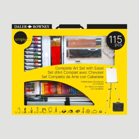 Set Artistico Completo Art Set Daler-Rowney Simply, 115 Pezzi con Cavalletto in Alluminio