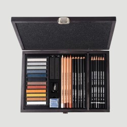 Valigetta in Legno Lyra Monocromo, 31 Pezzi per il Disegno Monocromatico