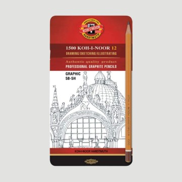 Confezione 12 Matite in Grafite H1500 Koh-I-Noor, Gradazioni da 5B a 5H