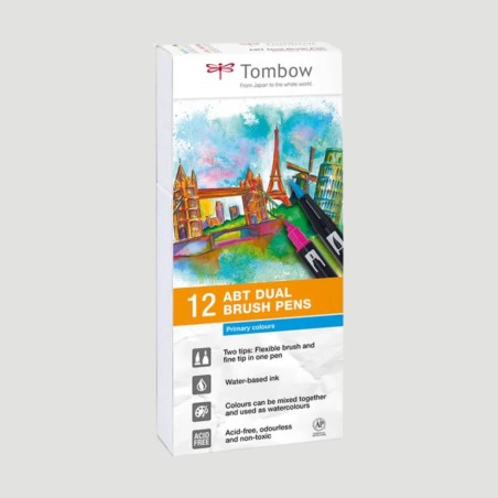 Set 12 Pennarelli ABT Dual Brush Tombow, Colori Primari