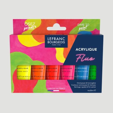 Set 6 Colori Acrilici Lefranc Bourgeois, Colori Fluo 20ml