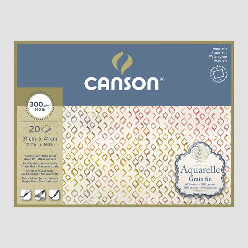 10 fogli 290 g Canson Figueras grana in tela di lino colore: Bianco naturale 30 x 40 cm bianco Blocco da disegno
