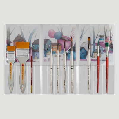 Kit Intermedio con 10 Pennelli di Laura Cortinovis - per Acquerello con Astuccio
