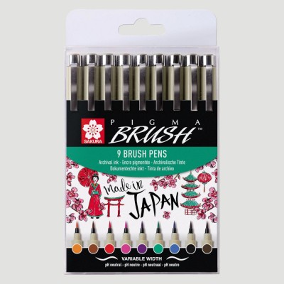 Brush Pen Pigma Lettering - Confezione da 9 colori