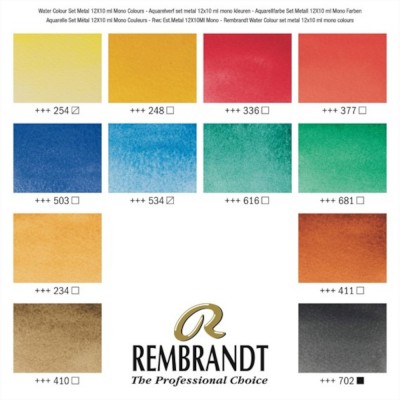 Colori ad Acquerello Extrafine Rembrandt - Set 12 Tubetti 10ml Mono Pigmento