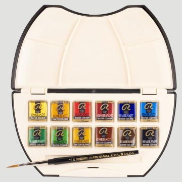 Confezione Tascabile Acquerello Rembrandt - 12 mezzi Godet e Pennello in Martora