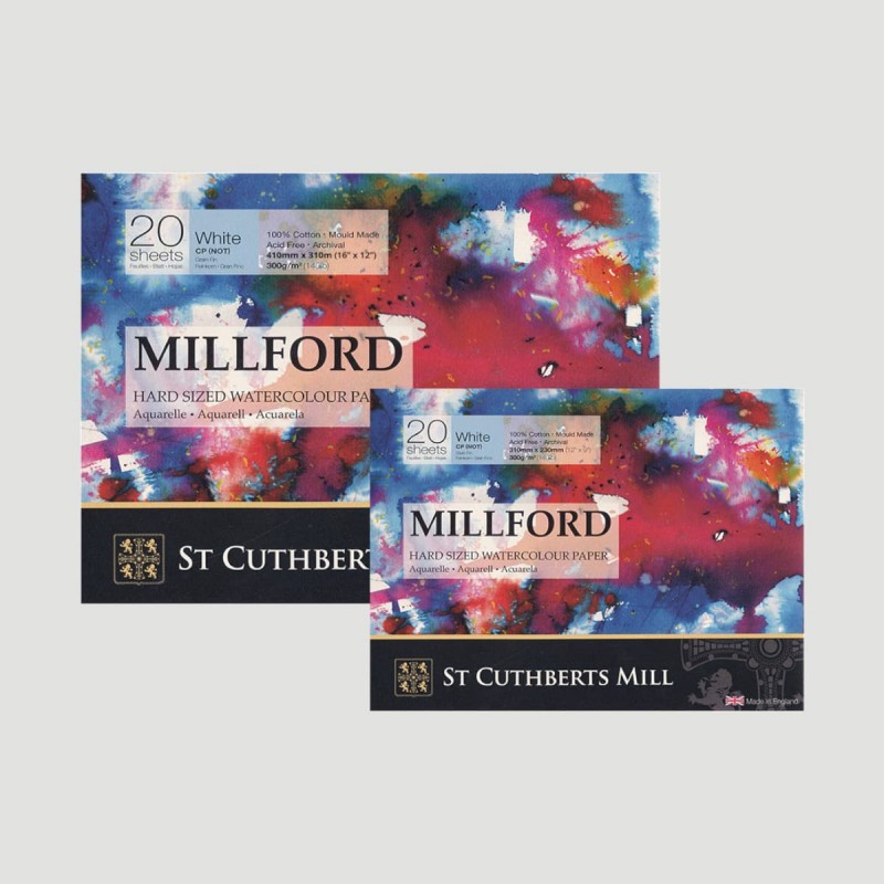 300 g/mq Millford 40,6 x 30,5 cm grana fine colore: Bianco Blocco di carta per acquerelli 20 fogli 