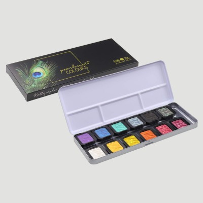 Set Acquerelli "Arcobaleno" Finetec, 12 Colori Perlati