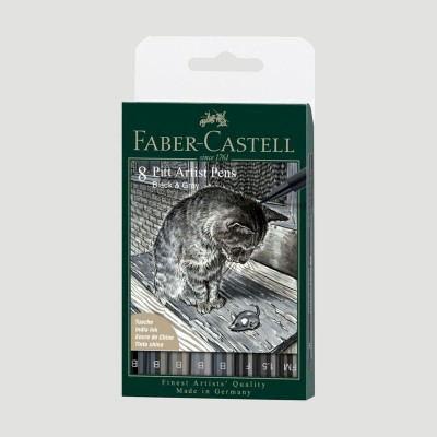 Set Penne Pit Artist Pen Brush Faber Castell, 8 Colori Grigi e Neri