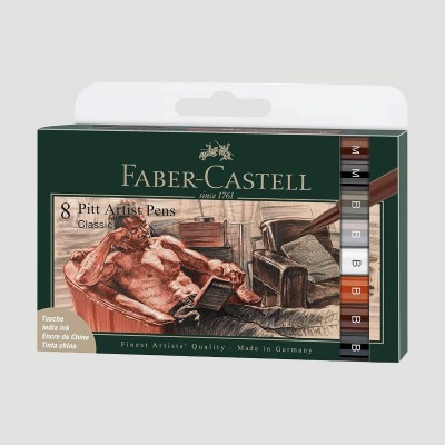 Set Penne Pitt Artist Pen Brush Faber Castell, 8 Colori Classici