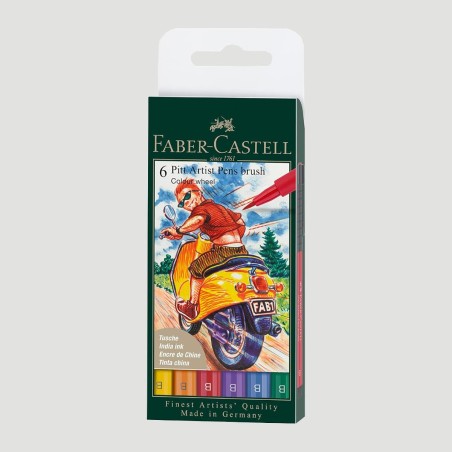 Set Penne Pitt Artist Pen Brush Faber Castell, 6 Colori Colour Wheel
