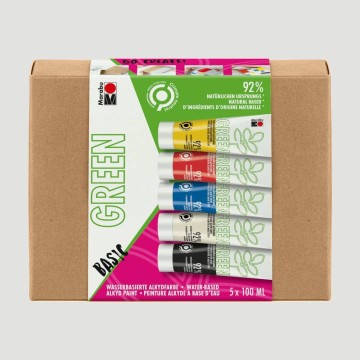 Set Basic Colori Eco a Base Acqua Marabu Green, 5 tubetti da 100ml
