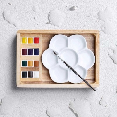 Valigetta in Legno Acquerello Fine Lefranc Bourgeois, 12 Mezzi Godet