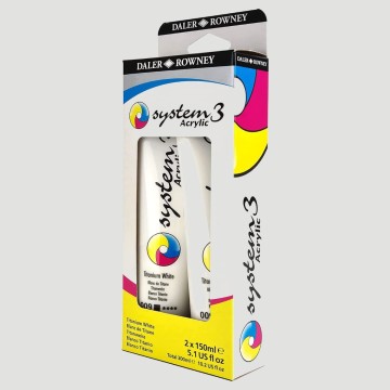 Set Colori Acrilici System3 Daler Rowney, 2 tubetti Bianco di Titanio 150ml