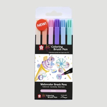 Set Koi Color Brush Pen, 6 colori pastello