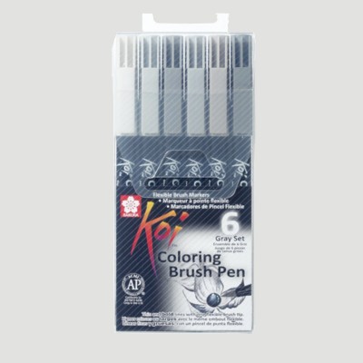 Set Koi Color Brush Pen, 6 tonalità di grigio
