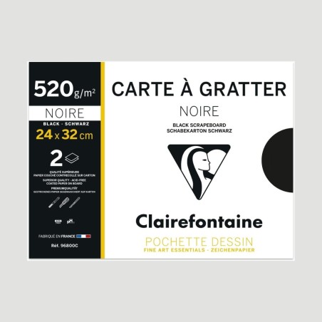 Clairefontaine Carta da Grattare Nera Clairefontaine, 2 fogli 24x32cm