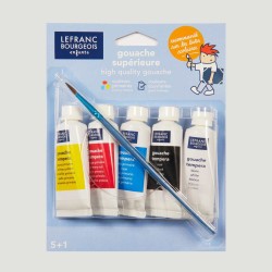 Set Tempera Liquida Per Bambini Lefranc Bourgeois, 5 colori da 20ml + 1 pennello