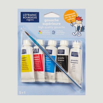 Set Tempera Liquida Per Bambini Lefranc Bourgeois, 5 colori da 20ml + 1 pennello