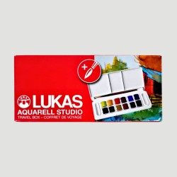 Set Acquerelli Lukas Aquarell Studio, 12 mezzi godet e pennello