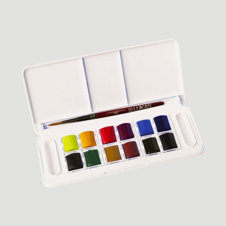 Set Acquerelli Lukas Aquarell Studio, 12 mezzi godet e pennello