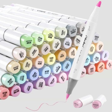 Set 48 Marker Tonalità Pastello Ohuhu Honolulu, Inchiostro a Base Alcol Doppia Punta Scalpello e Pennello