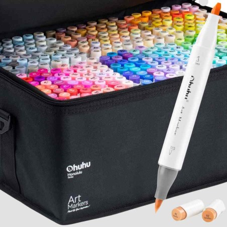 Set 320 Marker Ohuhu Honolulu, Inchiostro a Base Alcol Doppia Punta Scalpello e Pennello