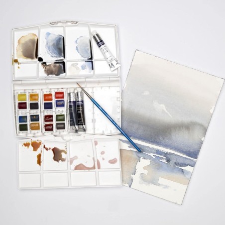 Set da viaggio acquerelli Cotman Winsor&Newton, 19 colori + pennello