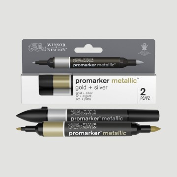 Confezione 2 Promarker Metallic Winsor&Newton, 1 marker oro e 1 marker argento