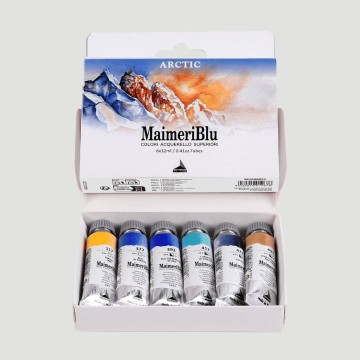 Set Acquerelli Maimeri Blu Artic, 6 tubi da 12ml