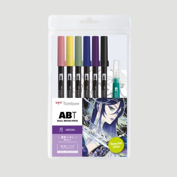 Set 6 Pennarelli Dual Brush Manga Moon Tombow, con water brush
