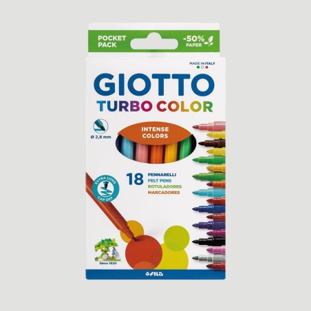 Confezione Pennarelli Punta Fine Giotto Turbo Color, 18 colori