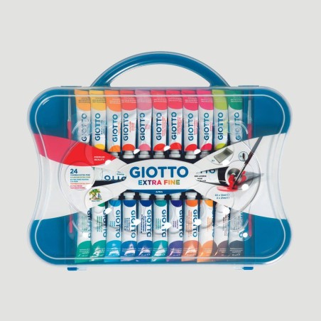 Valigetta Tempera Extra Fine Giotto, 24 tubetti da 12ml + 2 pennelli
