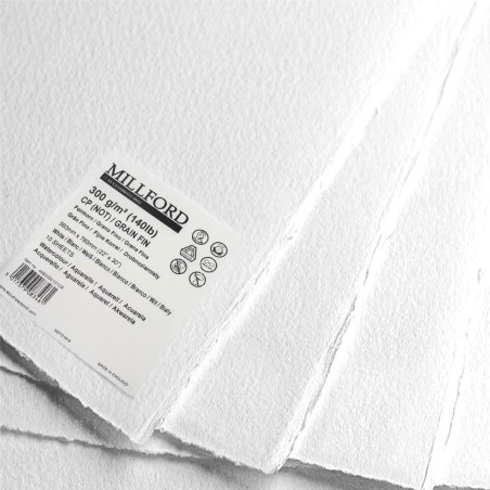 Fogli sfusi per acquerello Millford, 56x76 grana fine 100% cotone 300gr