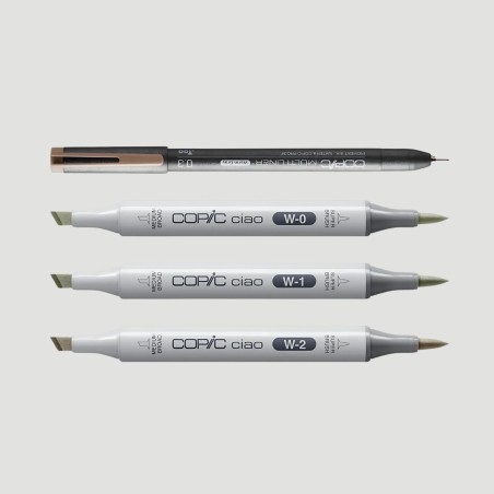 Set 3 Marker Copic Ciao Light Warm Grey, toni di grigio caldo chiari con 1 Copic Multiliner