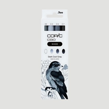 Set 3 Marker Copic Ciao Dark Cool Grey, toni di grigio freddi scuri con 1 Copic Multiliner