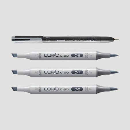 Set 3 Marker Copic Ciao Light Cool Grey, toni di grigio freddi chiari con 1 Copic Multiliner