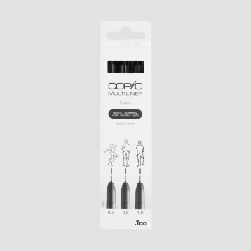 Set 3 Copic Multiliner Broad, colore nero