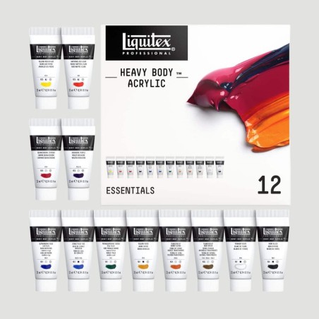 Set 12 Colori Acrilici Heavy Body Liquitex, tonalità essenziali formato 22ml