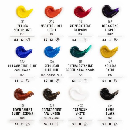 Set 12 Colori Acrilici Heavy Body Liquitex, tonalità essenziali formato 22ml